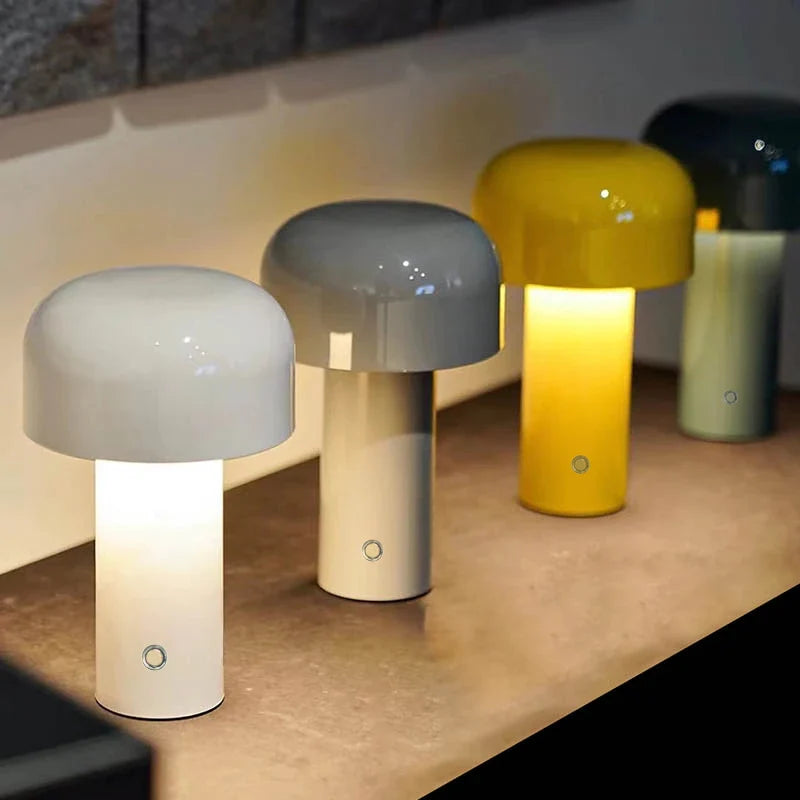 Cordless Mushroom Table Lamp | Rechargeable 4000mAh LED, Iron & Acrylic | 8.3 in, Touch Control, 9 Colors