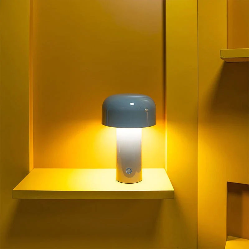 Cordless Mushroom Table Lamp | Rechargeable 4000mAh LED, Iron & Acrylic | 8.3 in, Touch Control, 9 Colors