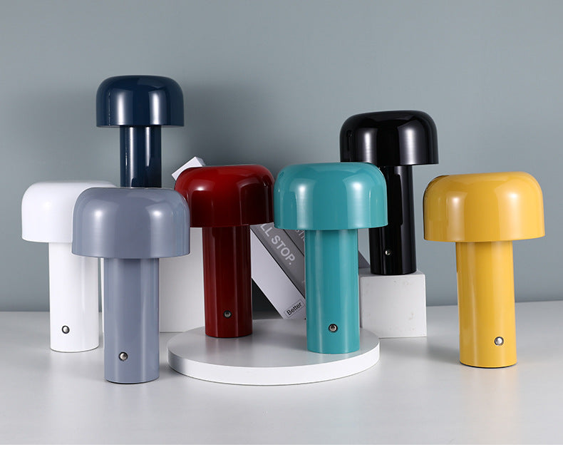 Cordless Mushroom Table Lamp | Rechargeable 4000mAh LED, Iron & Acrylic | 8.3 in, Touch Control, 9 Colors