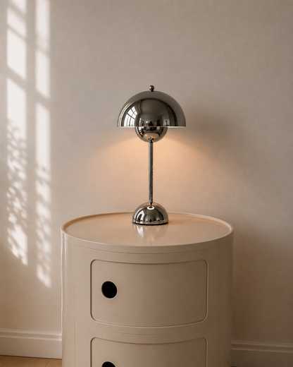 Cordless Dome Table Lamp | Metal Mushroom Lamp with 1200mAh Battery | Touch Dimming, 3 Light Colors, 3 Finishes