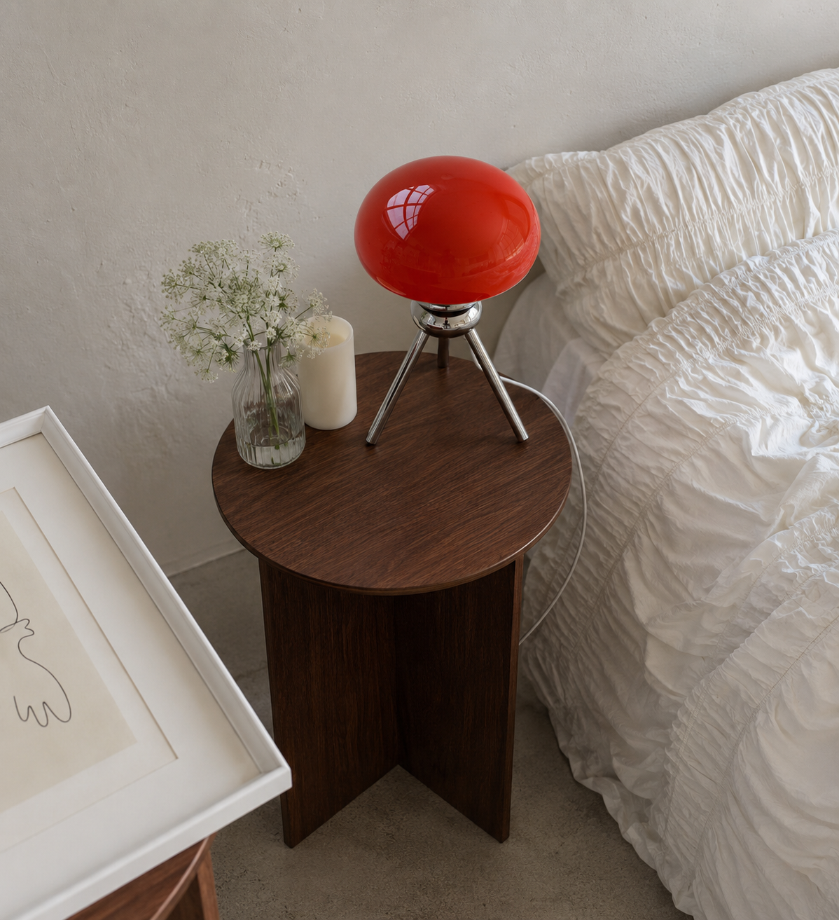 Glass Globe Table Lamp | Glossy Orb Shade on Polished Metal Tripod | 10-12 in Retro Lamp in Mint, Cream or Red