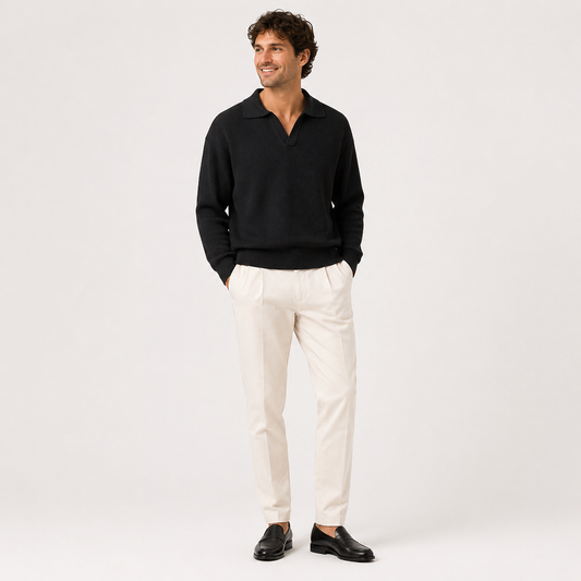 Men's Knit Polo Jumper | Textured Soft Knit, Polo Collar, Long Sleeves, Regular Fit | 4 Colours, M to 2XL
