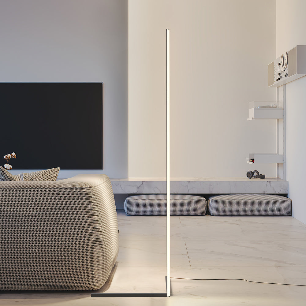 Corner Floor Lamp | 47 or 57 in LED Light Bar on a Triangle Base | Foot Switch, Warm or 3-Color Light