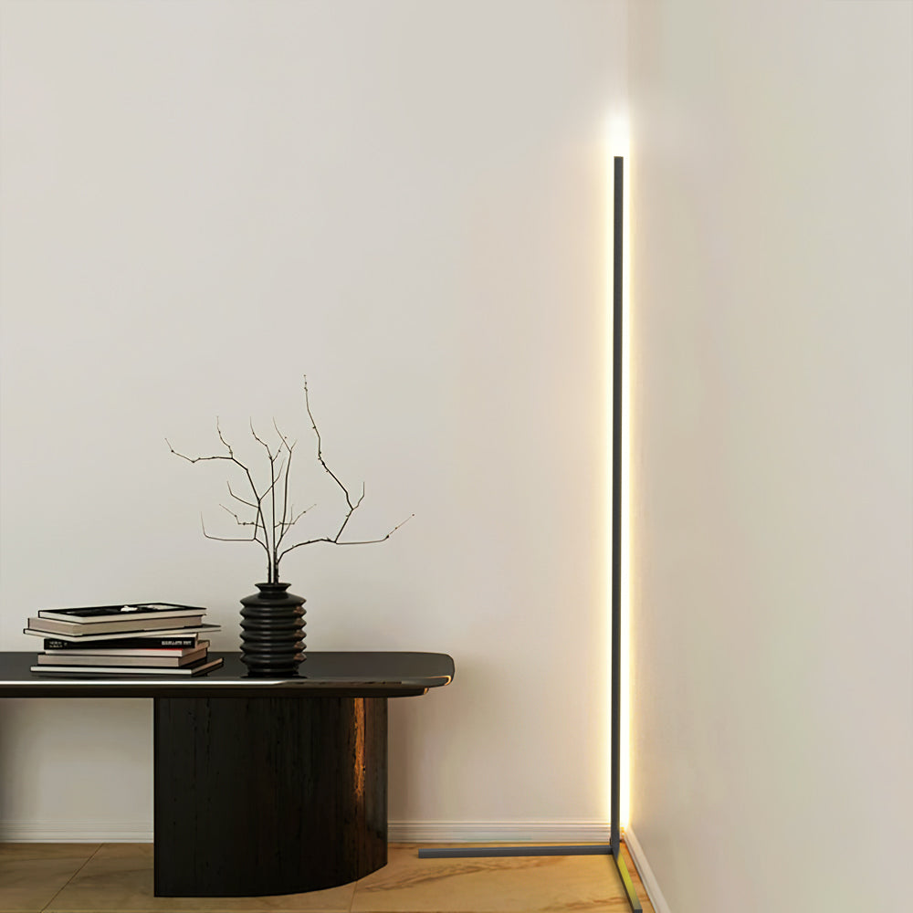 Corner Floor Lamp | 47 or 57 in LED Light Bar on a Triangle Base | Foot Switch, Warm or 3-Color Light