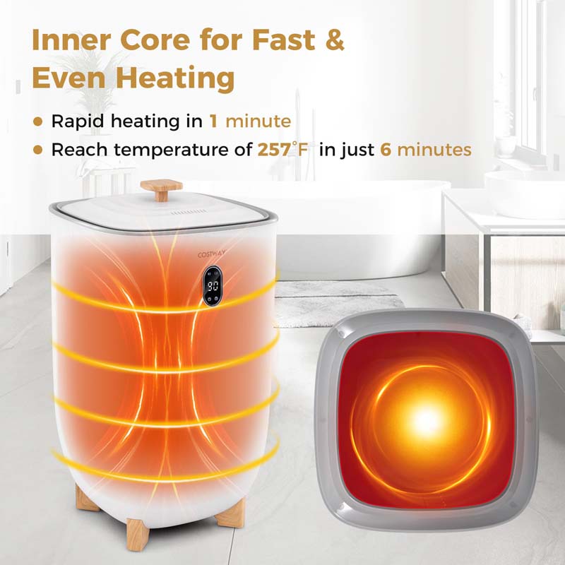 Towel Warmer Bucket | 40L, Holds 4 Large Towels | 2 Heat Levels, 20 to 90 Minute Timer, Fragrance Disc Holders