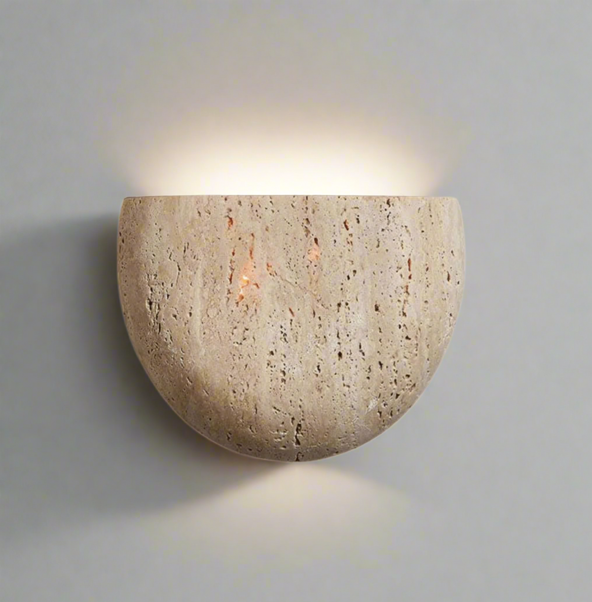 Travertine Stone Wall Sconce | Half-Bowl Uplight, G9 LED Bulb Included | 7.9 in Wabi-Sabi Wall Washer, Hardwired