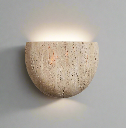 Travertine Stone Wall Sconce | Half-Bowl Uplight, G9 LED Bulb Included | 7.9 in Wabi-Sabi Wall Washer, Hardwired