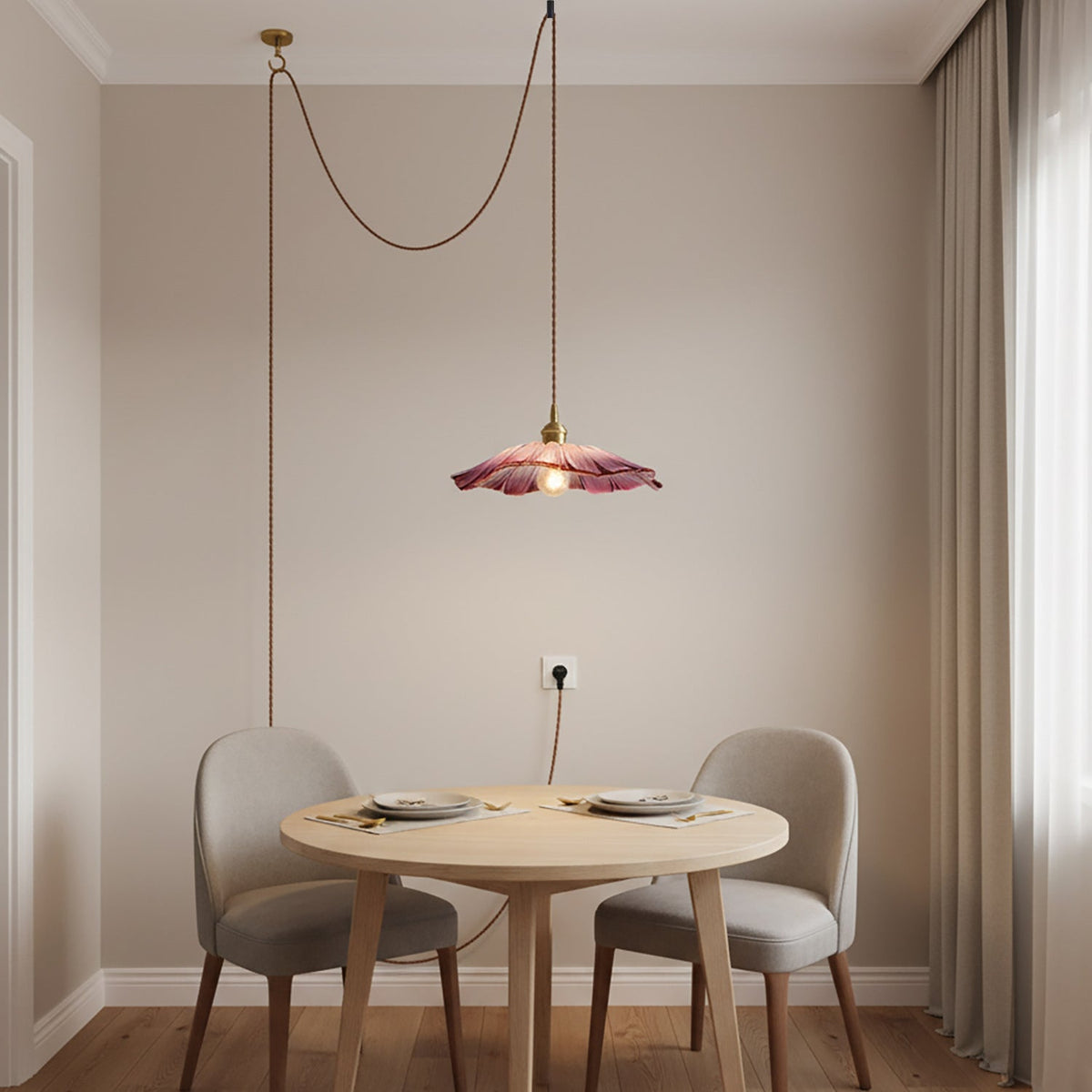 Flower Glass Pendant Light | 11 in Plug-In Shade in Pink, Clear or Green | 177 in Cord, Sloped Ceiling Ready