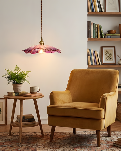 Flower Glass Pendant Light | 11 in Plug-In Shade in Pink, Clear or Green | 177 in Cord, Sloped Ceiling Ready