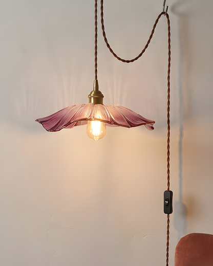 Flower Glass Pendant Light | 11 in Plug-In Shade in Pink, Clear or Green | 177 in Cord, Sloped Ceiling Ready