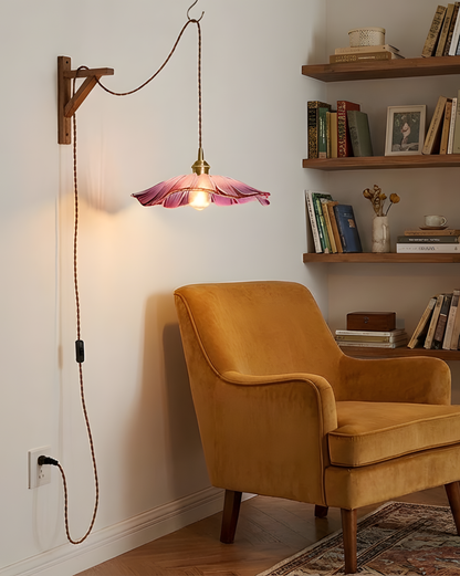 Flower Glass Pendant Light | 11 in Plug-In Shade in Pink, Clear or Green | 177 in Cord, Sloped Ceiling Ready