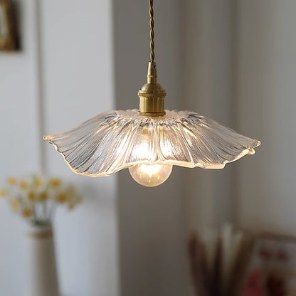 Flower Glass Pendant Light | 11 in Plug-In Shade in Pink, Clear or Green | 177 in Cord, Sloped Ceiling Ready