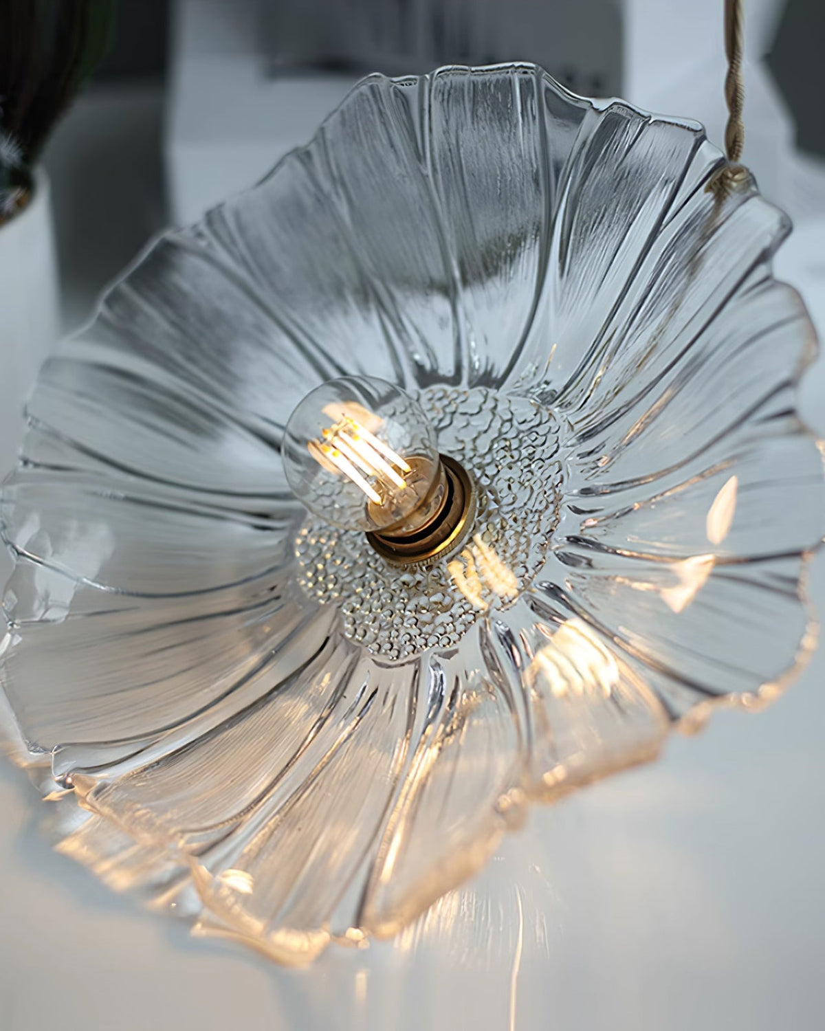 Flower Glass Pendant Light | 11 in Plug-In Shade in Pink, Clear or Green | 177 in Cord, Sloped Ceiling Ready