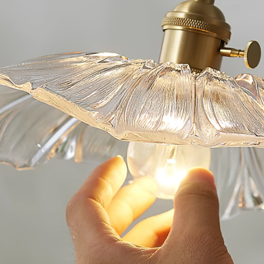 Flower Glass Pendant Light | 11 in Plug-In Shade in Pink, Clear or Green | 177 in Cord, Sloped Ceiling Ready