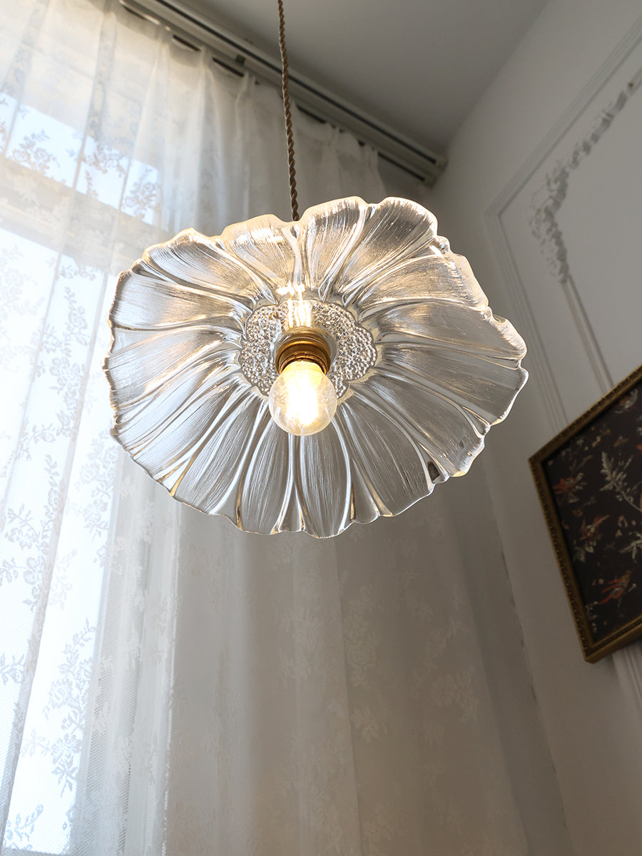 Flower Glass Pendant Light | 11 in Plug-In Shade in Pink, Clear or Green | 177 in Cord, Sloped Ceiling Ready