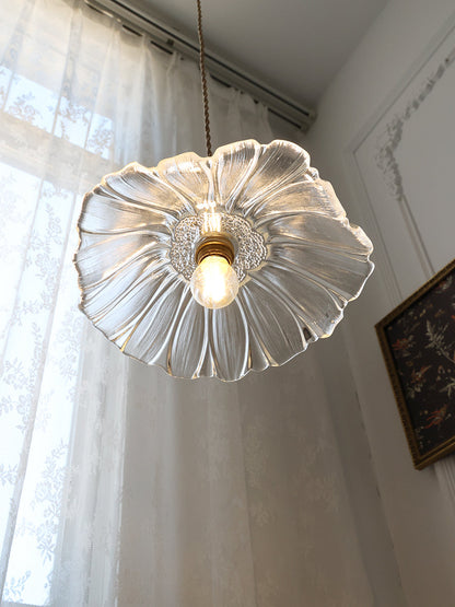Flower Glass Pendant Light | 11 in Plug-In Shade in Pink, Clear or Green | 177 in Cord, Sloped Ceiling Ready
