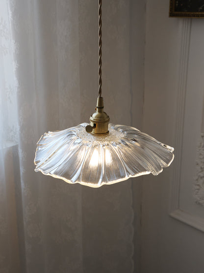 Flower Glass Pendant Light | 11 in Plug-In Shade in Pink, Clear or Green | 177 in Cord, Sloped Ceiling Ready