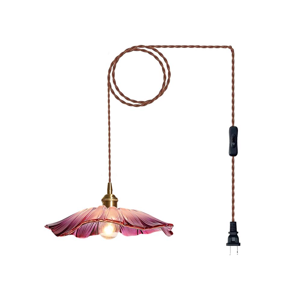 Flower Glass Pendant Light | 11 in Plug-In Shade in Pink, Clear or Green | 177 in Cord, Sloped Ceiling Ready