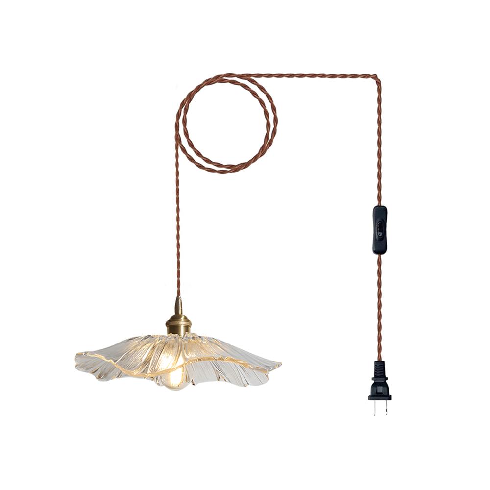 Flower Glass Pendant Light | 11 in Plug-In Shade in Pink, Clear or Green | 177 in Cord, Sloped Ceiling Ready
