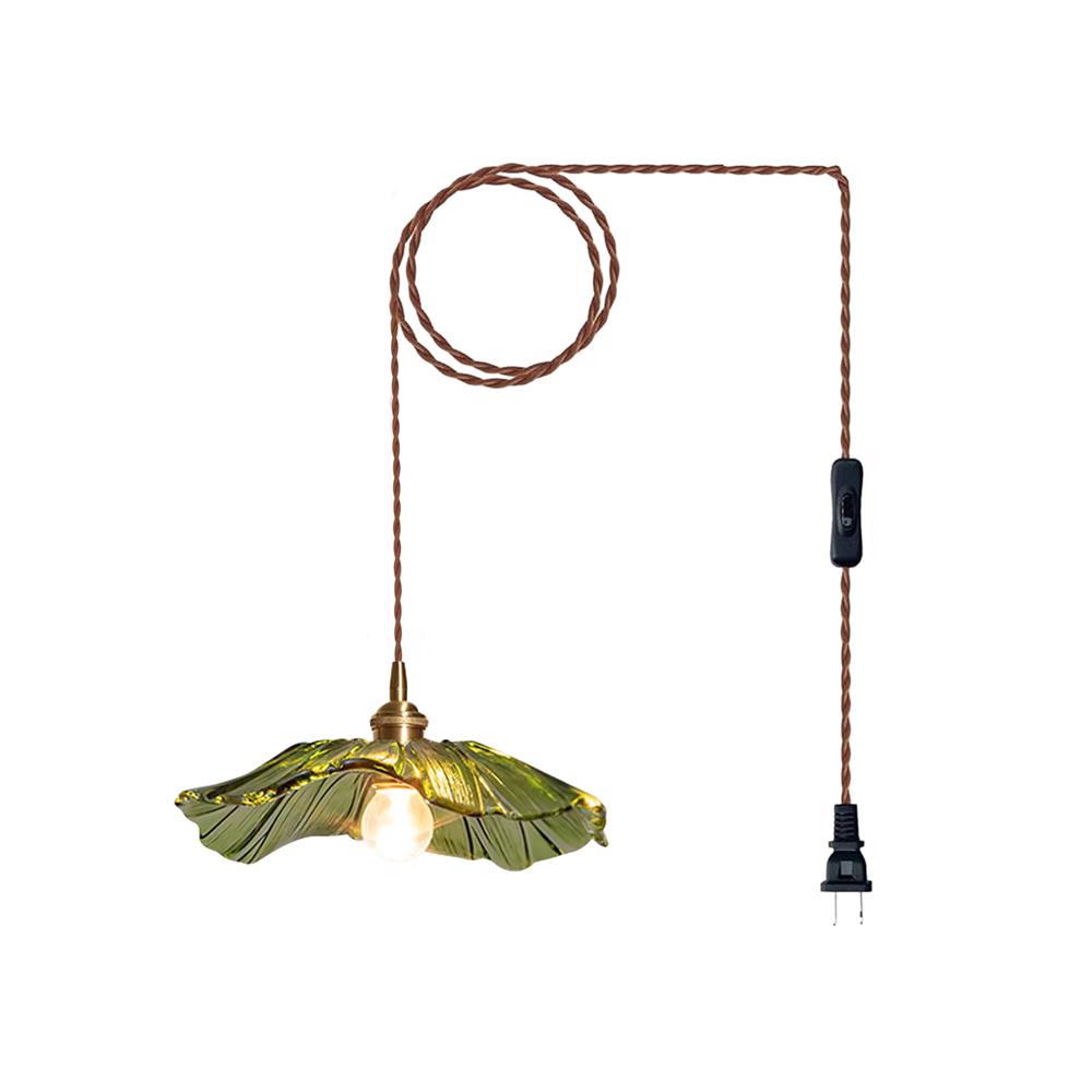 Flower Glass Pendant Light | 11 in Plug-In Shade in Pink, Clear or Green | 177 in Cord, Sloped Ceiling Ready