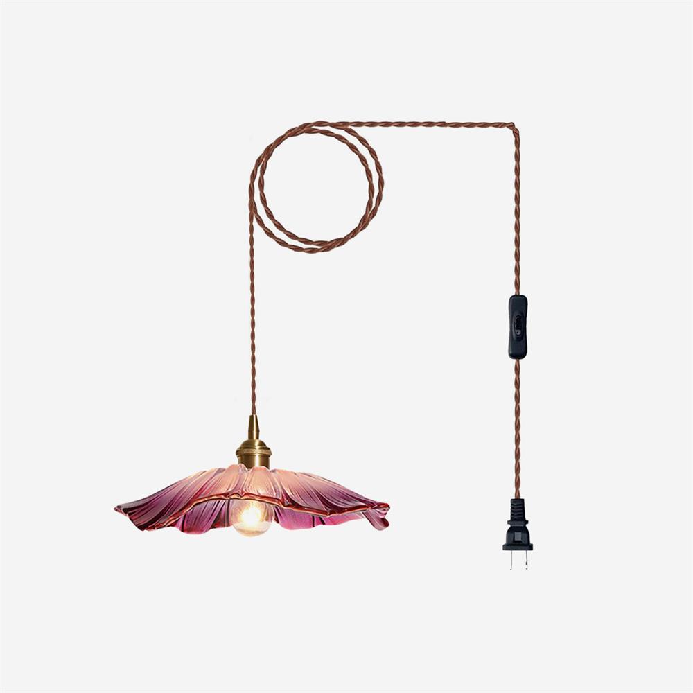 Flower Glass Pendant Light | 11 in Plug-In Shade in Pink, Clear or Green | 177 in Cord, Sloped Ceiling Ready