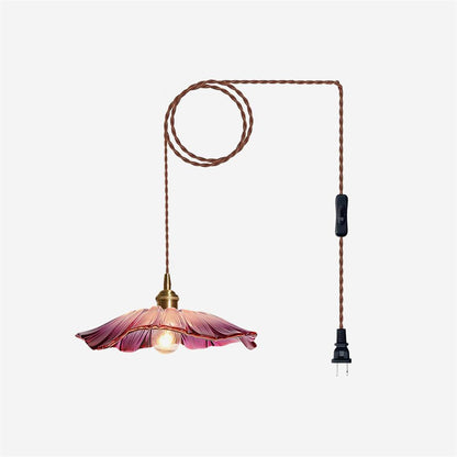 Flower Glass Pendant Light | 11 in Plug-In Shade in Pink, Clear or Green | 177 in Cord, Sloped Ceiling Ready