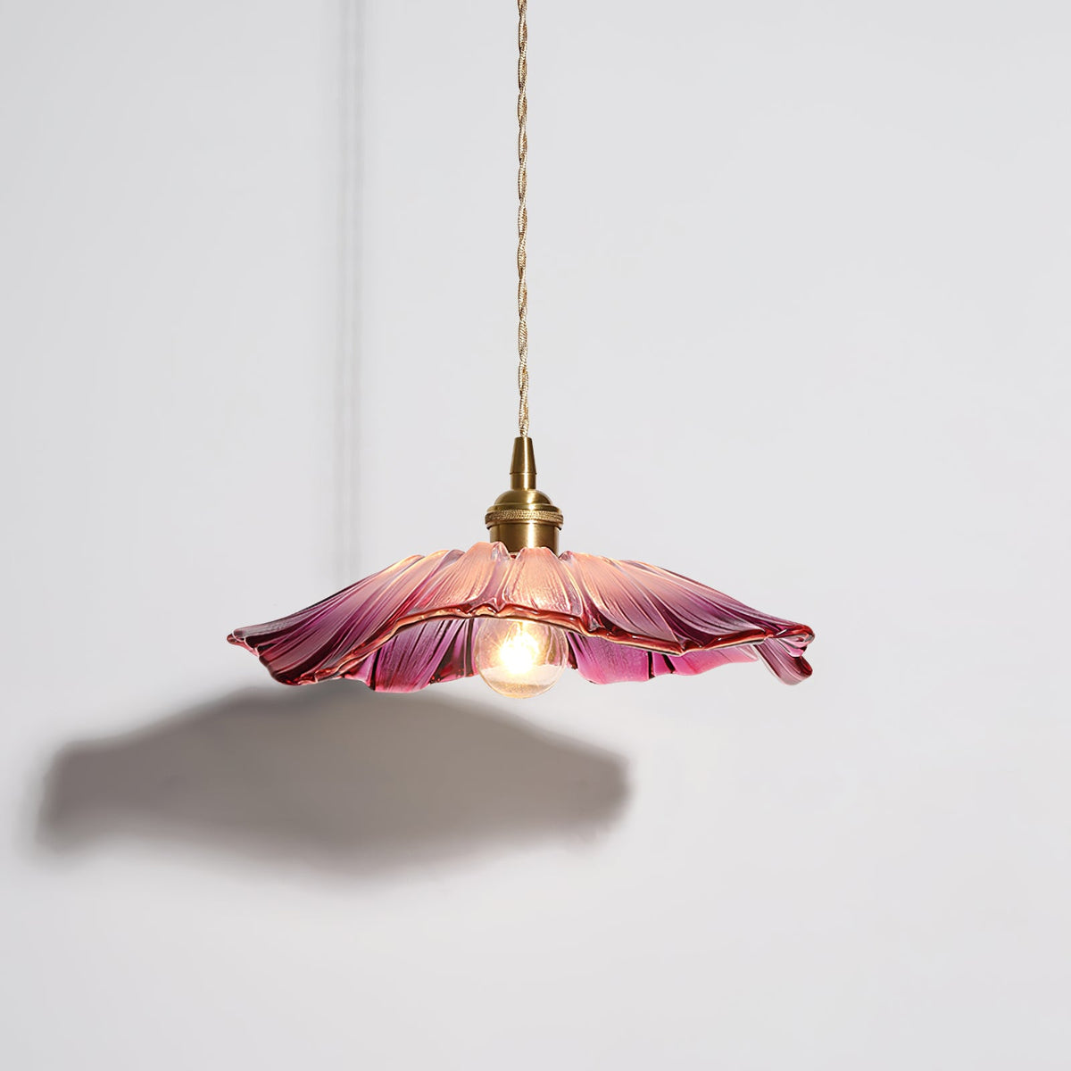 Flower Glass Pendant Light | 11 in Plug-In Shade in Pink, Clear or Green | 177 in Cord, Sloped Ceiling Ready