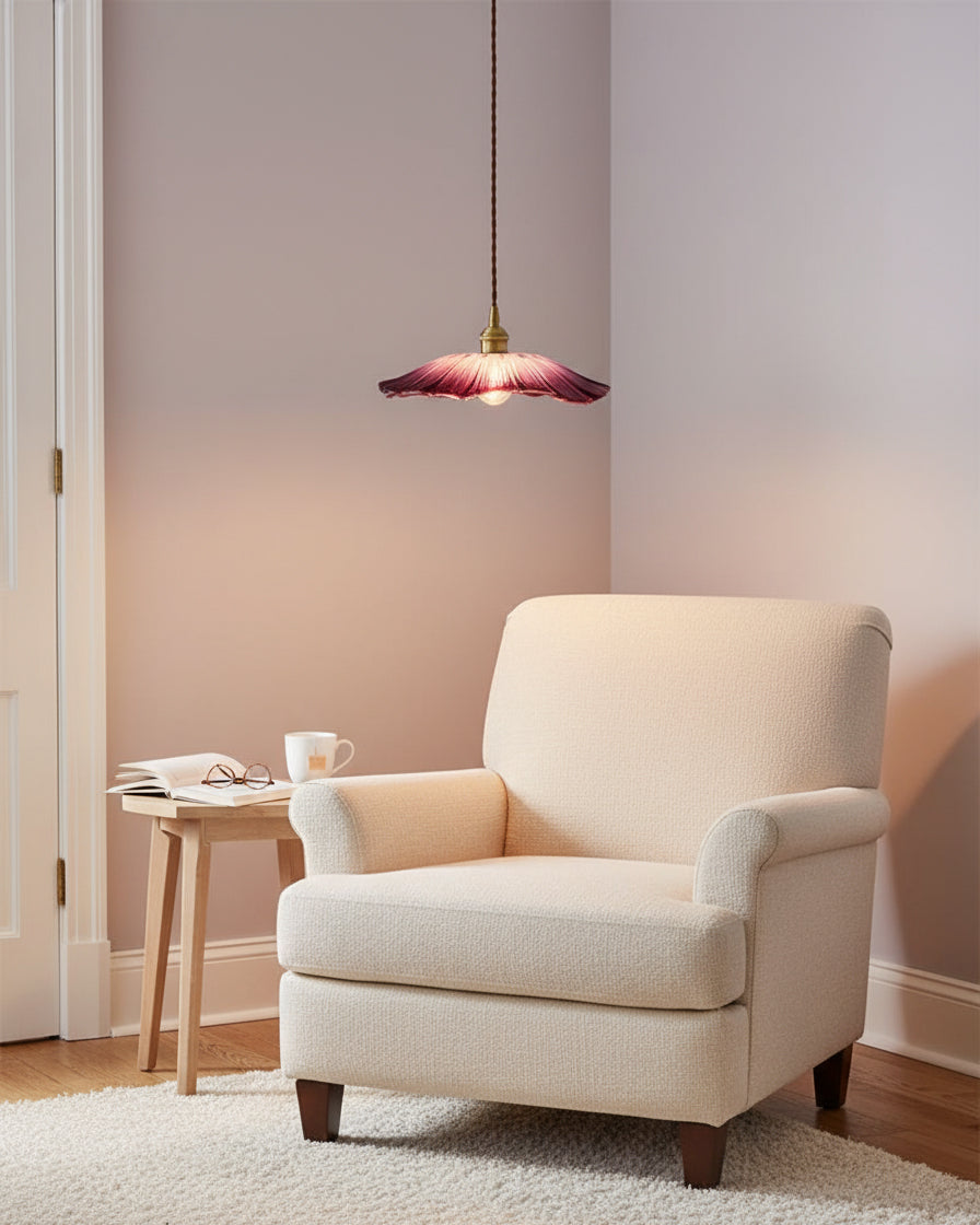 Flower Glass Pendant Light | 11 in Plug-In Shade in Pink, Clear or Green | 177 in Cord, Sloped Ceiling Ready