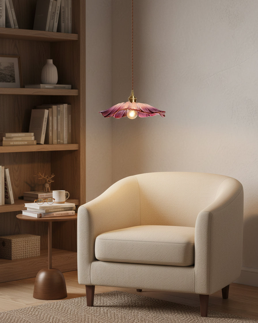 Flower Glass Pendant Light | 11 in Plug-In Shade in Pink, Clear or Green | 177 in Cord, Sloped Ceiling Ready