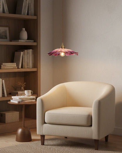 Flower Glass Pendant Light | 11 in Plug-In Shade in Pink, Clear or Green | 177 in Cord, Sloped Ceiling Ready