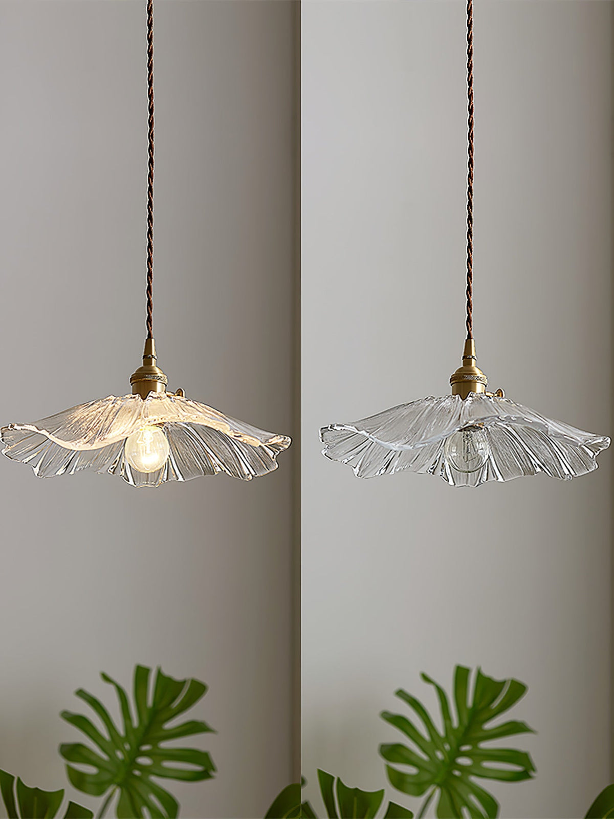Flower Glass Pendant Light | 11 in Plug-In Shade in Pink, Clear or Green | 177 in Cord, Sloped Ceiling Ready