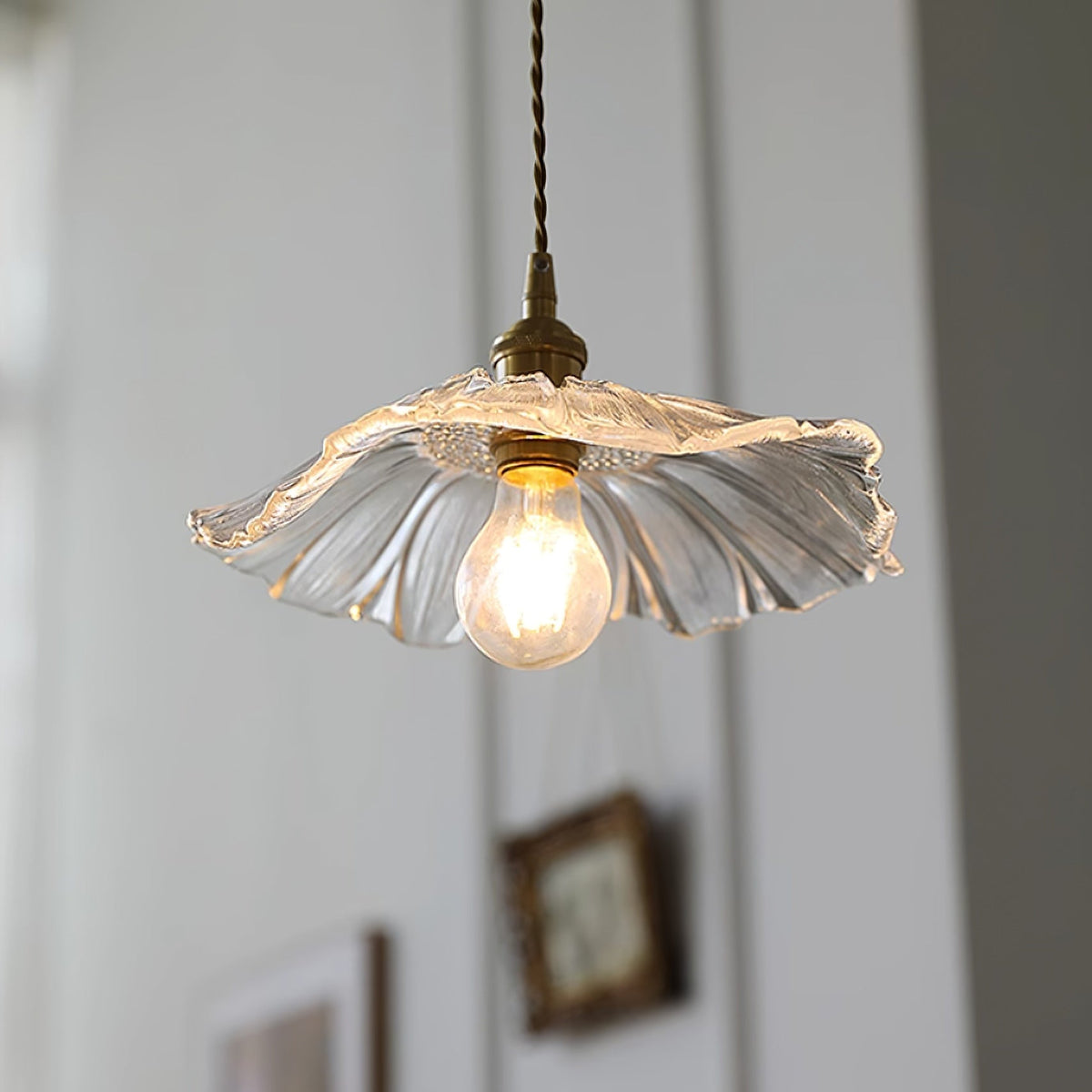 Flower Glass Pendant Light | 11 in Plug-In Shade in Pink, Clear or Green | 177 in Cord, Sloped Ceiling Ready