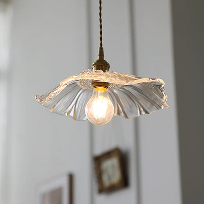 Flower Glass Pendant Light | 11 in Plug-In Shade in Pink, Clear or Green | 177 in Cord, Sloped Ceiling Ready