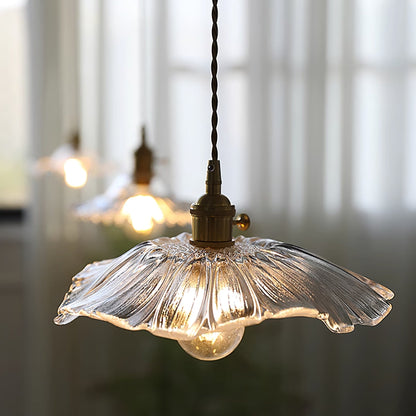 Flower Glass Pendant Light | 11 in Plug-In Shade in Pink, Clear or Green | 177 in Cord, Sloped Ceiling Ready