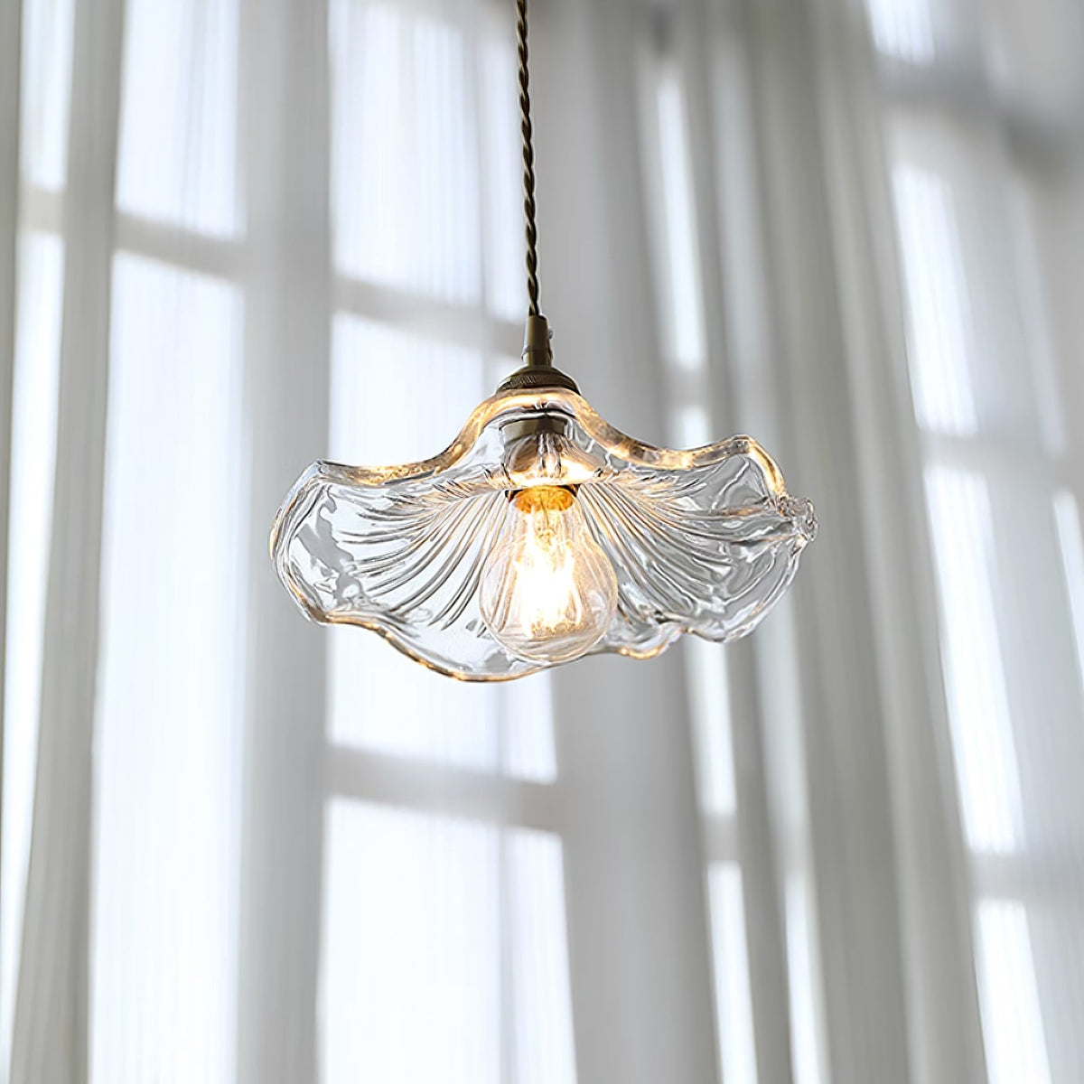 Flower Glass Pendant Light | 11 in Plug-In Shade in Pink, Clear or Green | 177 in Cord, Sloped Ceiling Ready