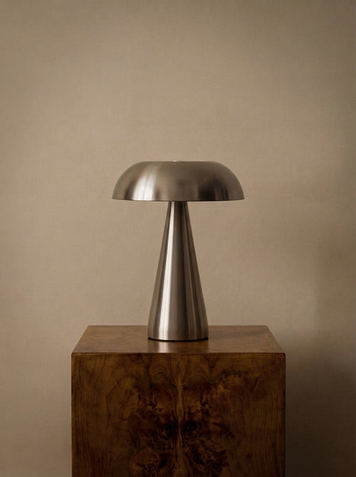 Brushed Metal Mushroom Lamp | Cordless Rechargeable LED, 8.1 in | Touch Dimming Bedside Lamp, Gold or Silver