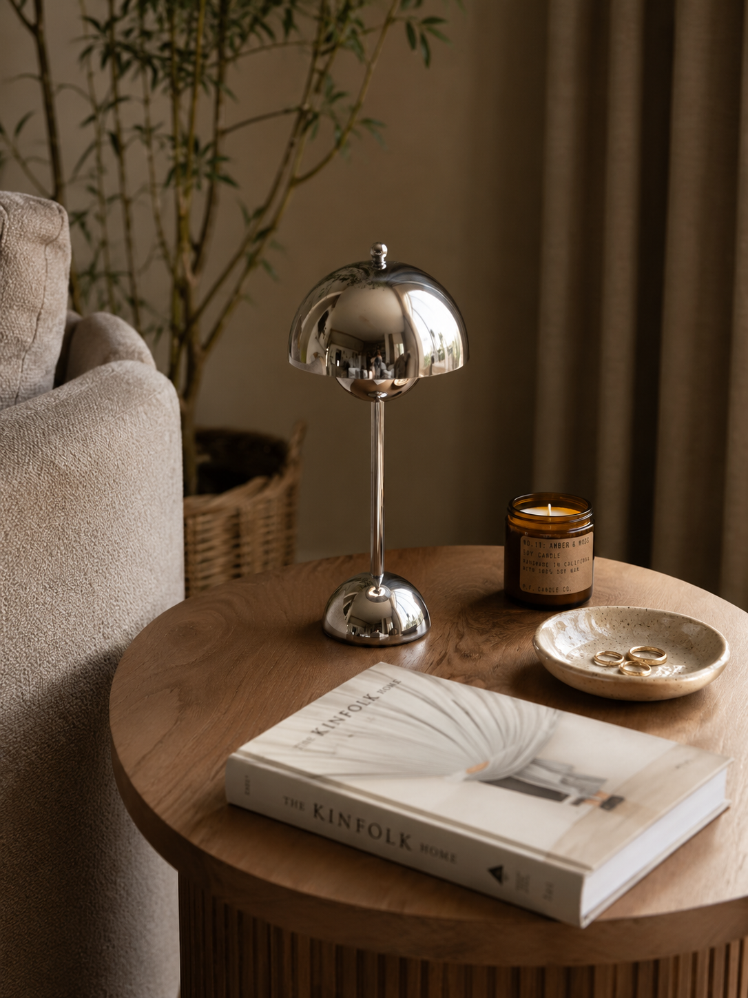 Cordless Dome Table Lamp | Metal Mushroom Lamp with 1200mAh Battery | Touch Dimming, 3 Light Colors, 3 Finishes