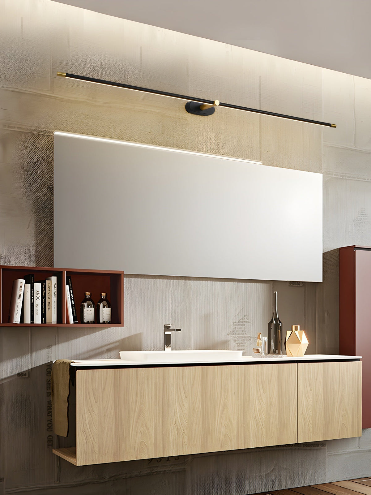 Linear LED Wall Light | Slim Metal Bar in Black or Gold, 27, 39 or 50 in | Over-Mirror Light, Warm or Cool White