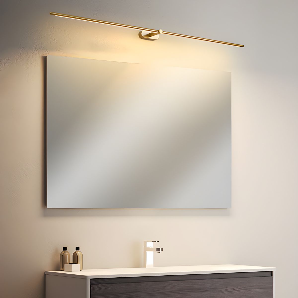Linear LED Wall Light | Slim Metal Bar in Black or Gold, 27, 39 or 50 in | Over-Mirror Light, Warm or Cool White