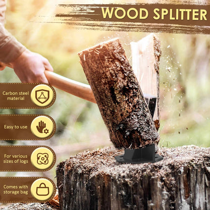Log Splitter | Carbon Steel Portable Tool with Cloth Bag for Kindling