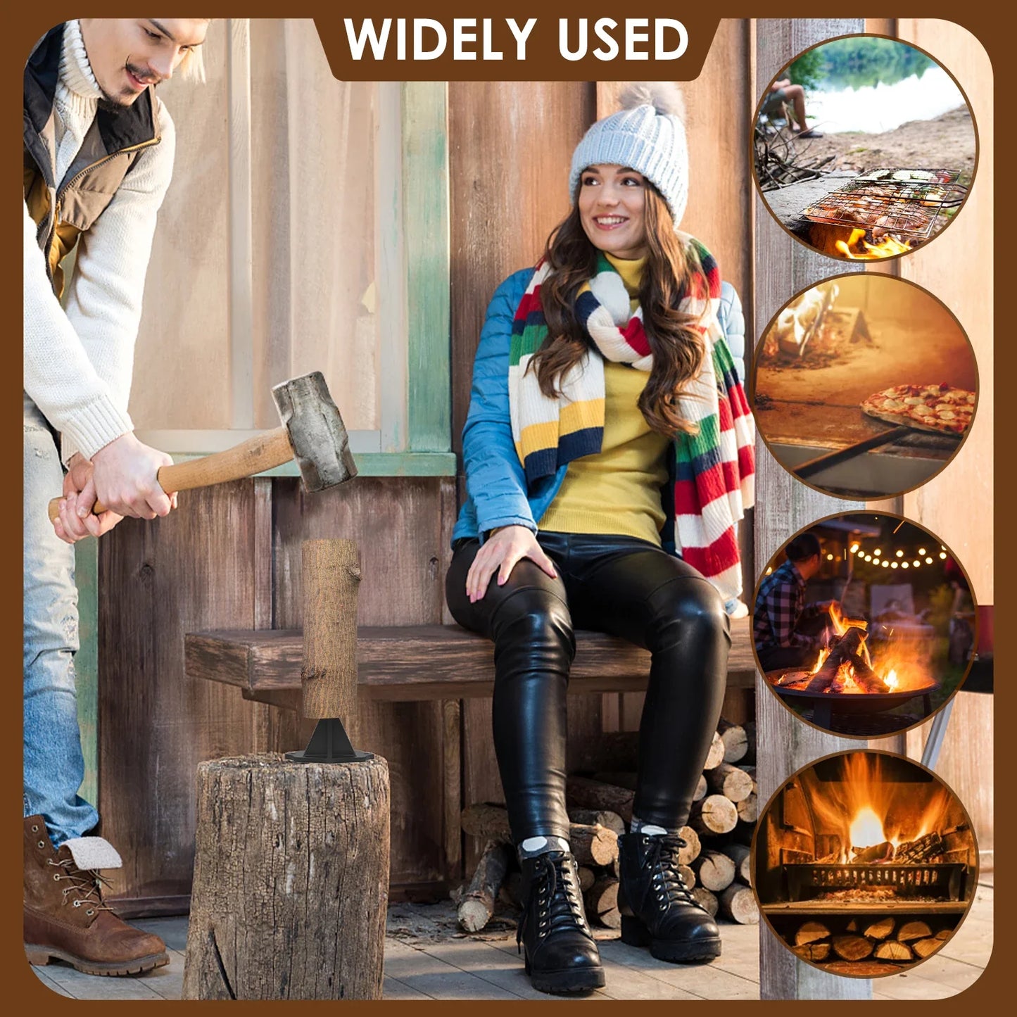 Log Splitter | Carbon Steel Portable Tool with Cloth Bag for Kindling