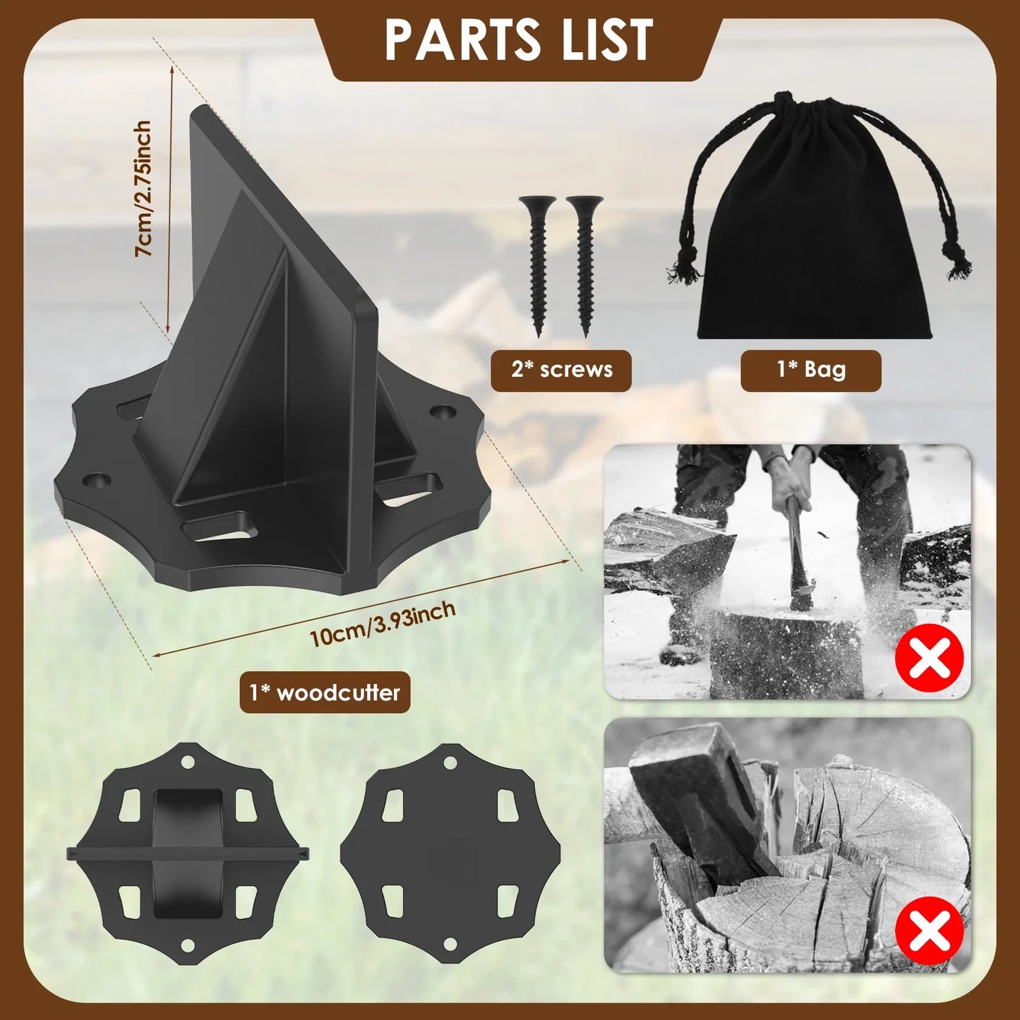 Log Splitter | Carbon Steel Portable Tool with Cloth Bag for Kindling