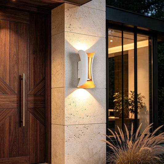 Up Down Wall Lights | Modern Curved LED Aluminum Glass Sconce | IP54 Waterproof