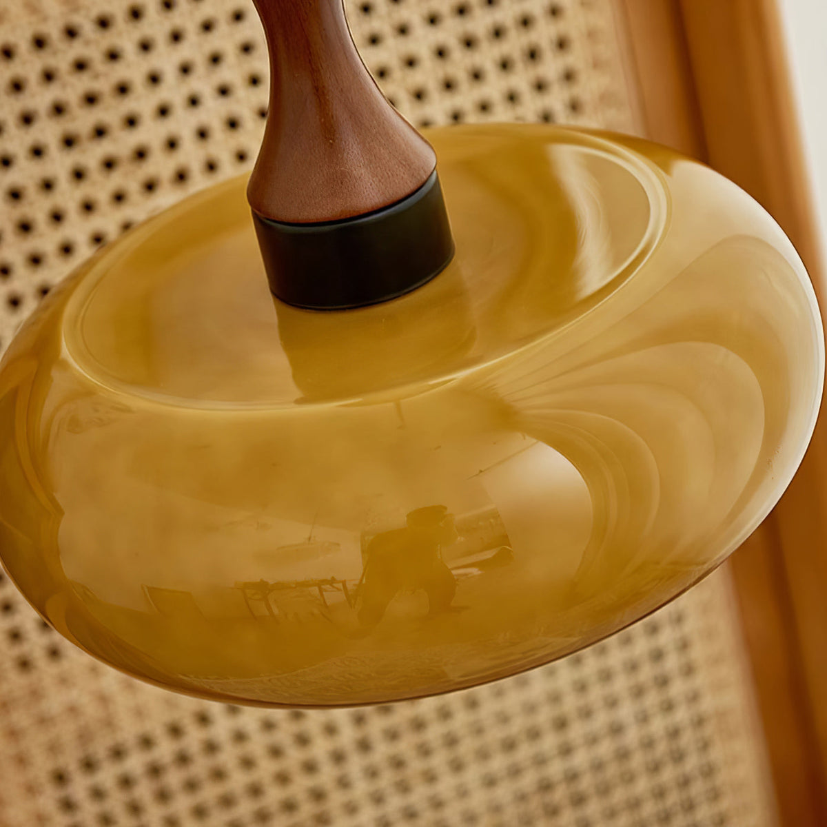 Plug-In Pendant Light | 11 in Tinted Glass Shade on a Turned Wood Stem | 177 in Cord, In-Line Switch, E26
