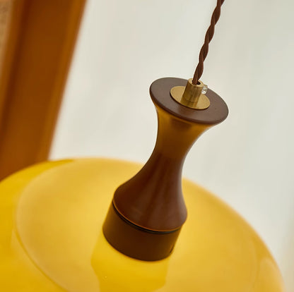 Plug-In Pendant Light | 11 in Tinted Glass Shade on a Turned Wood Stem | 177 in Cord, In-Line Switch, E26