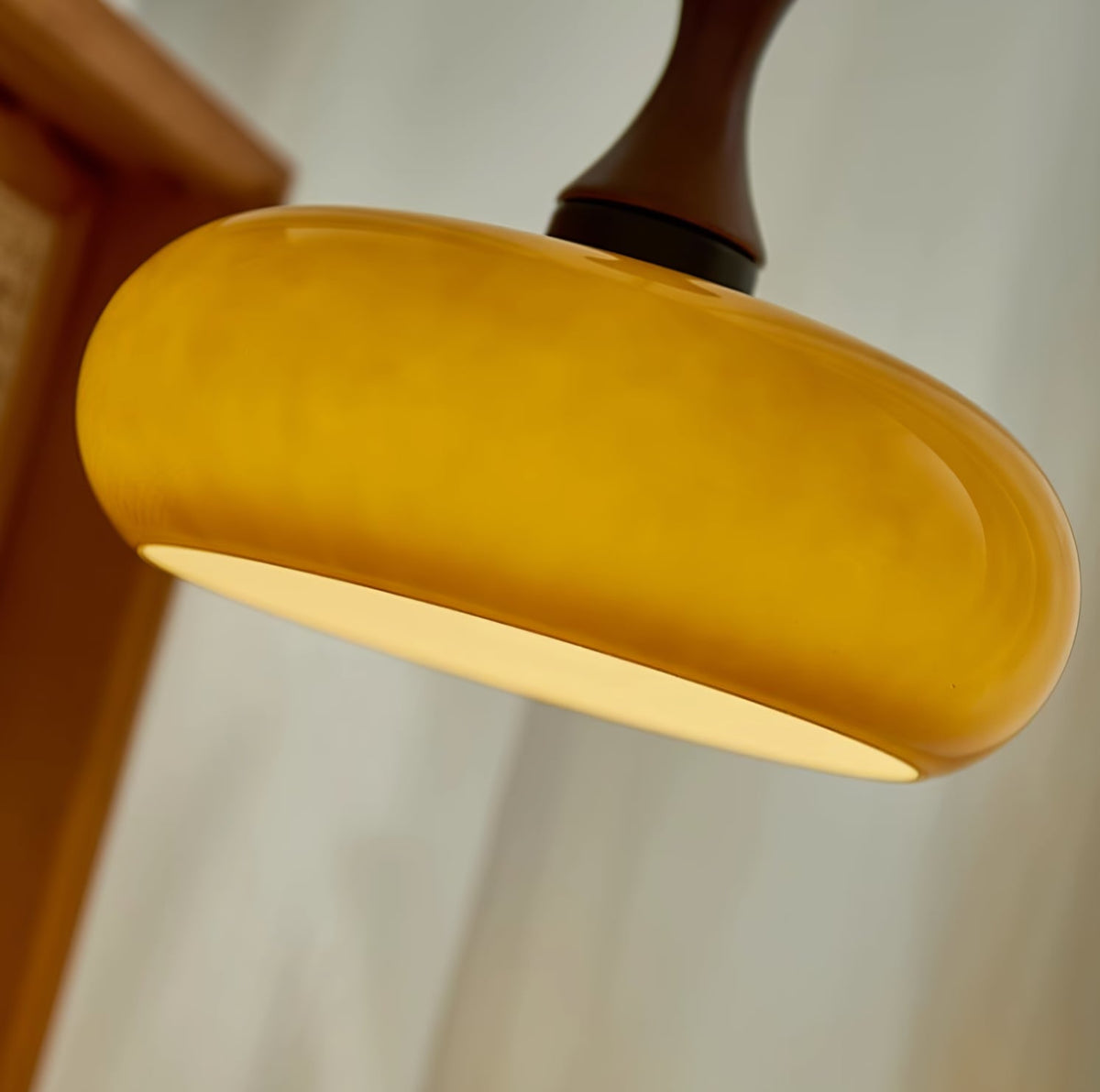 Plug-In Pendant Light | 11 in Tinted Glass Shade on a Turned Wood Stem | 177 in Cord, In-Line Switch, E26