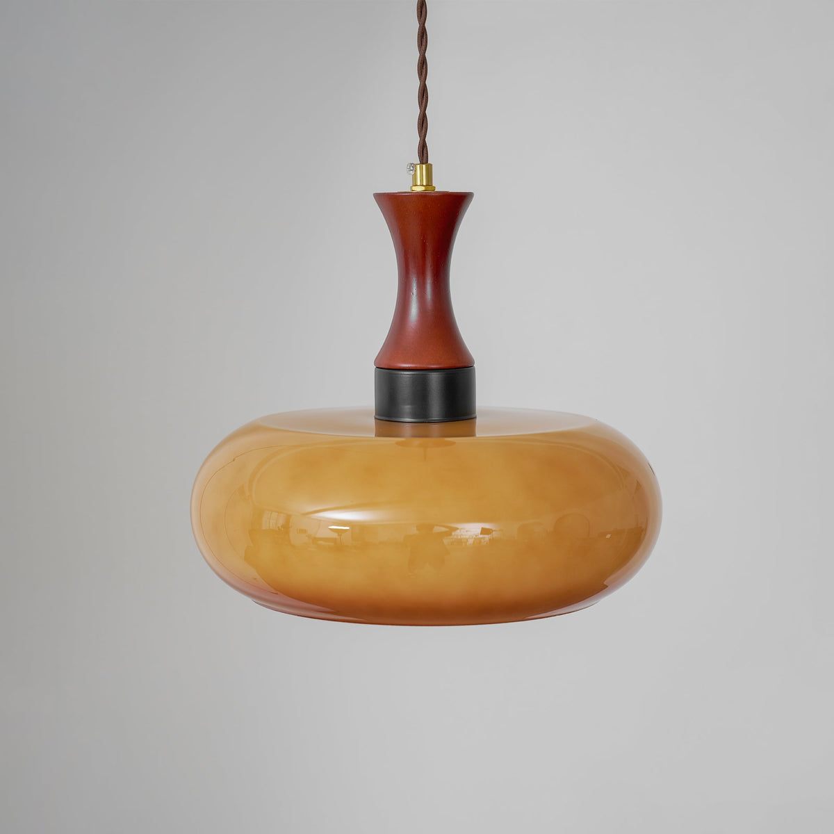 Plug-In Pendant Light | 11 in Tinted Glass Shade on a Turned Wood Stem | 177 in Cord, In-Line Switch, E26