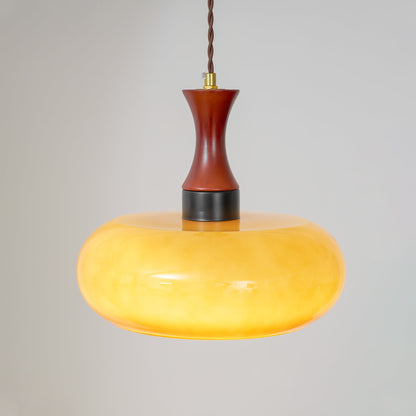 Plug-In Pendant Light | 11 in Tinted Glass Shade on a Turned Wood Stem | 177 in Cord, In-Line Switch, E26