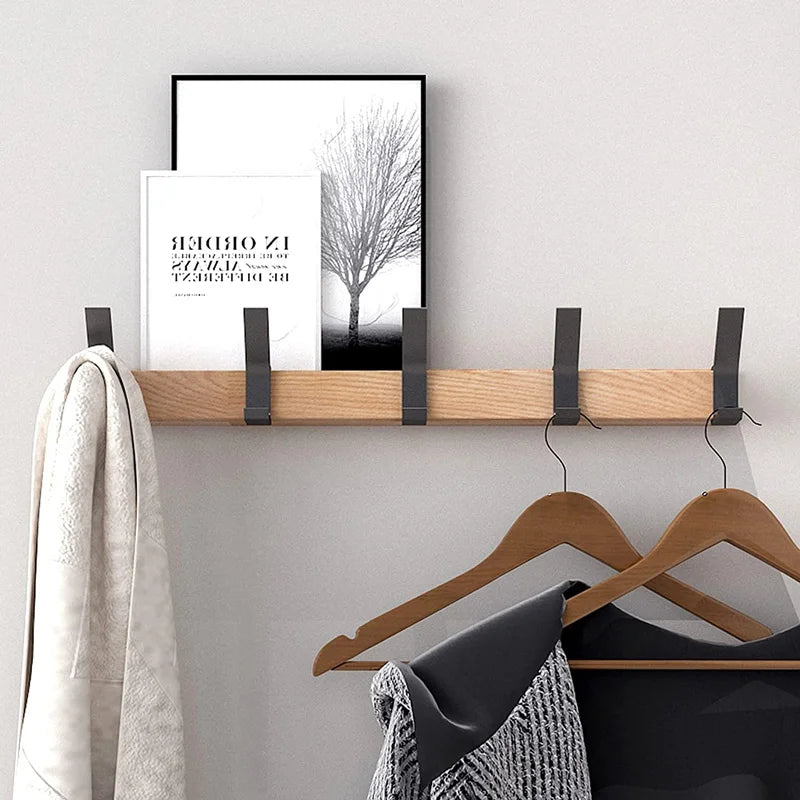 Wall-Mounted Coat Rack | Adjustable Double Hooks in Rubberwood & Aluminium
