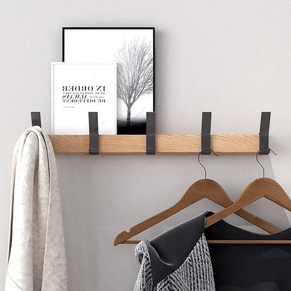 Wall-Mounted Coat Rack | Adjustable Double Hooks in Rubberwood & Aluminium